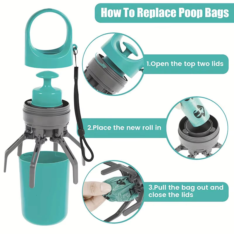 Portable Dog Pooper Scooper Outdoor Pet Waste Pick-Up Cleaner Built-In Garbage Bag Handheld Pet Poop Grabber No Touch Design